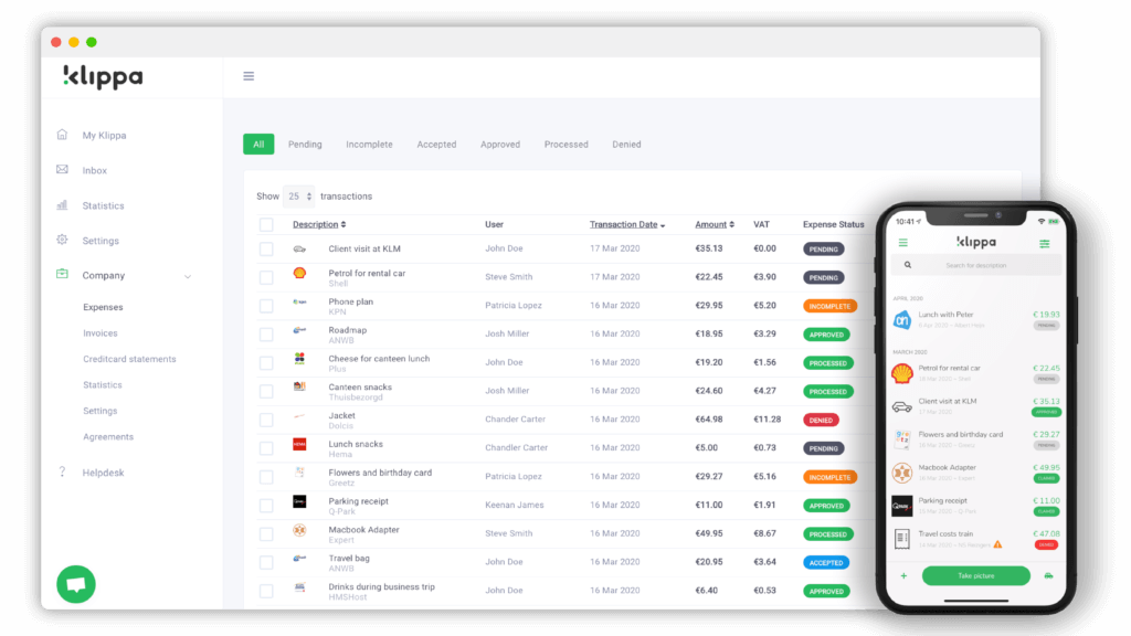 Spendcontrol dashboard with business expenses