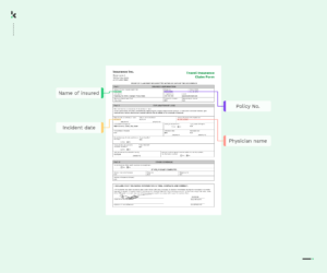 Header of insurance document with highlighted data fields