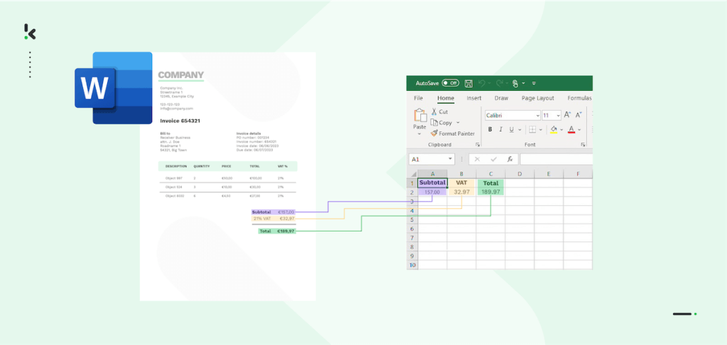 Header visual of converting Word to Excel