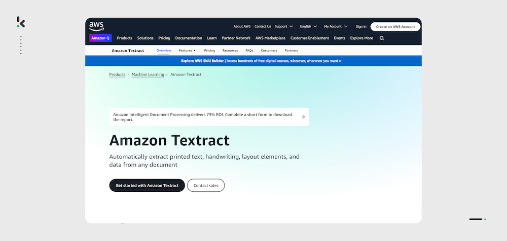 Amazon Textract OCR API website